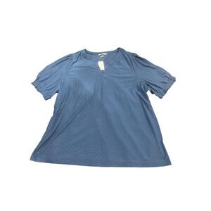 CJ Banks Womens 2X Blue‎ Textured Knit Top Short Sleeve Blouse